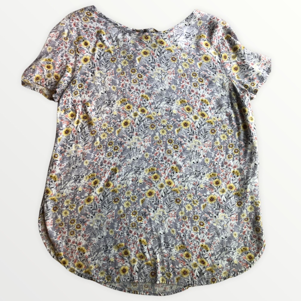 LC Lauren Conrad GreyYellow Floral Blouse Size M